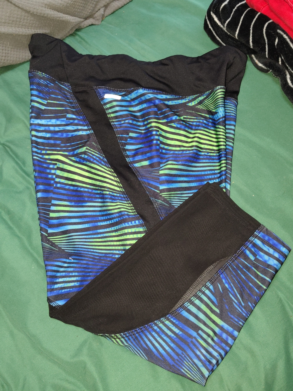 Danskin Blue & Green Striped High-Waist Leggings